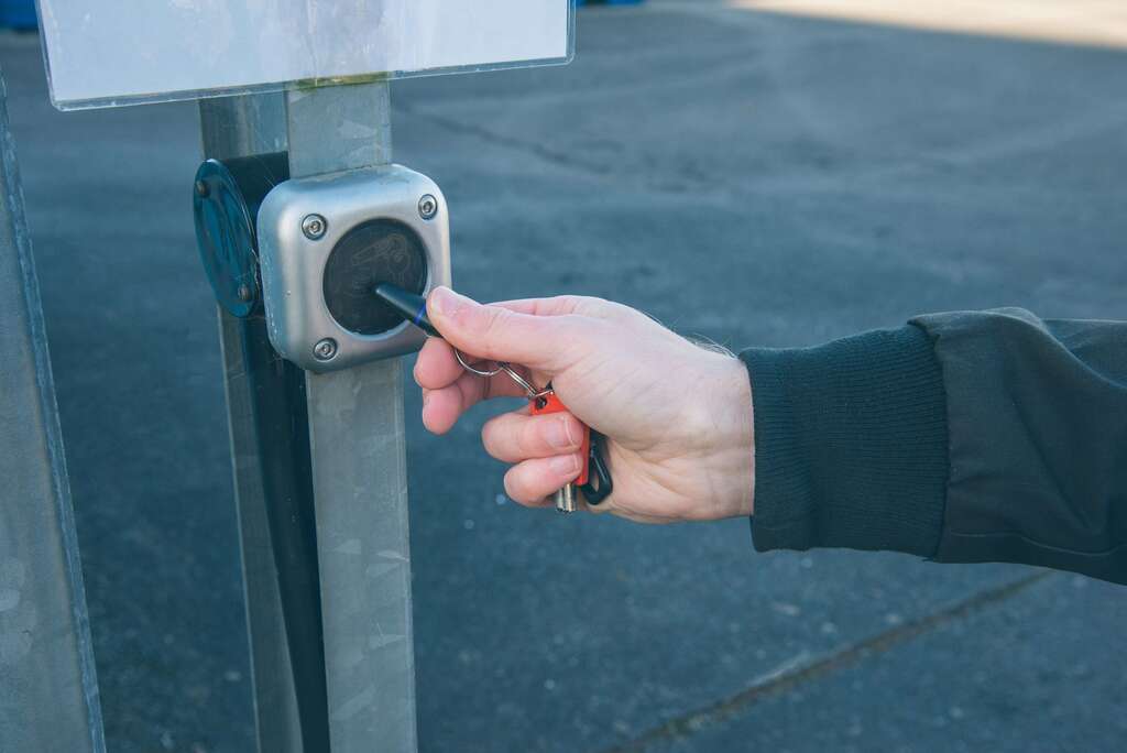 Using the gate access fob to enter Whiteball Self Storage.