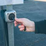 Using the gate access fob to enter Whiteball Self Storage.