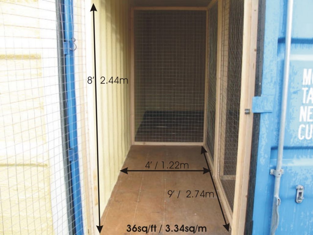 A small storage unit 9 feet long by four feet wide