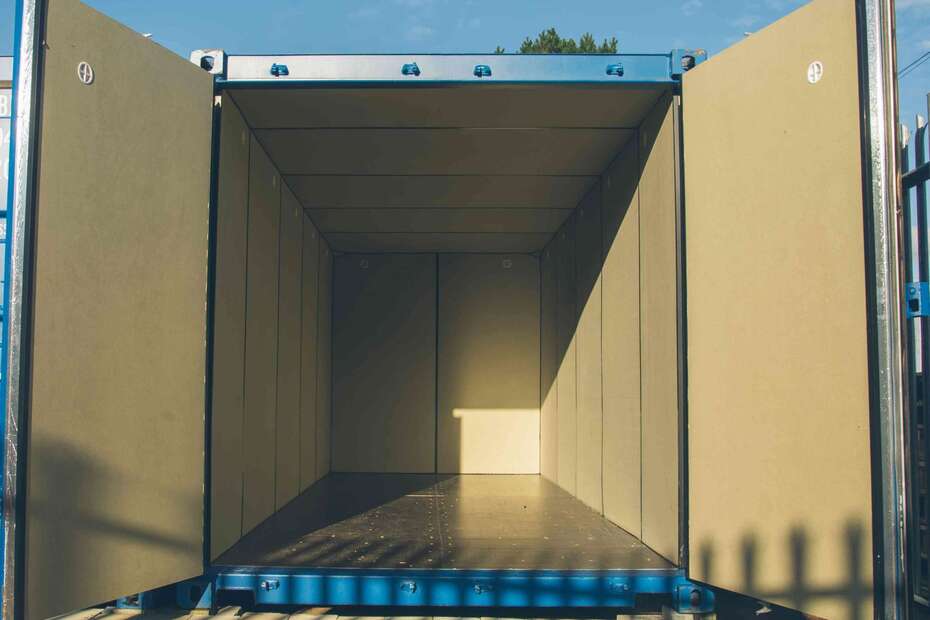 The inside of a 20 x 8 full lined and insulated self storage unit.