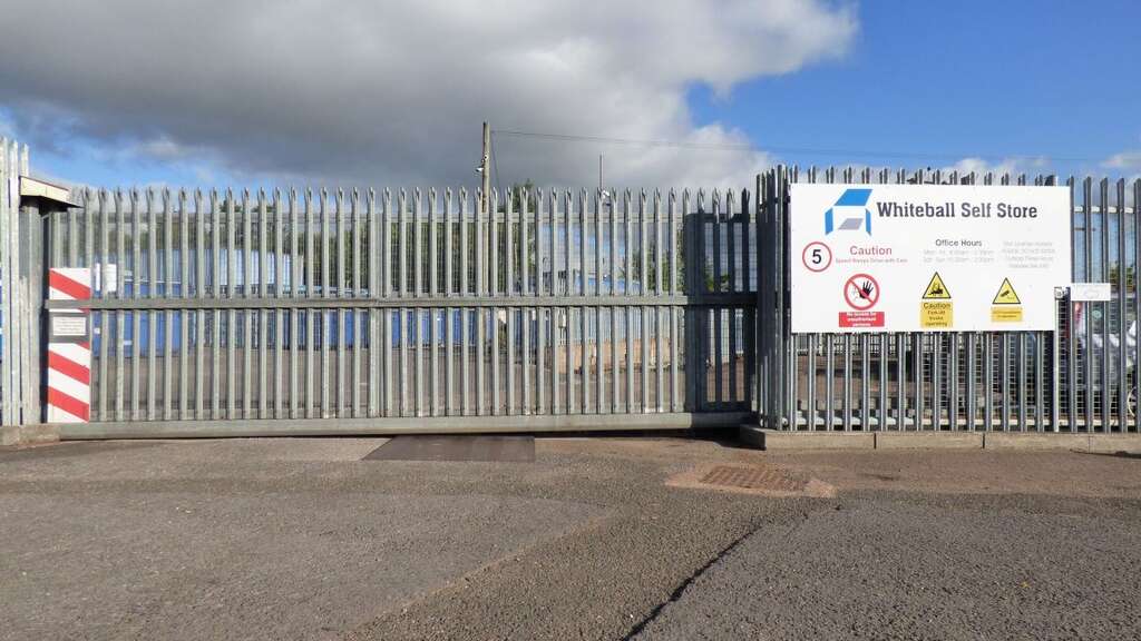 The access controlled electric security gate at whiteball self storage Welllington.