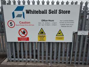 An image of whiteball self storage 2025 entrance sign