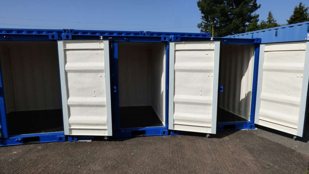 Freshly spray foamed 8 x 7 storage units now ready for placement on site.