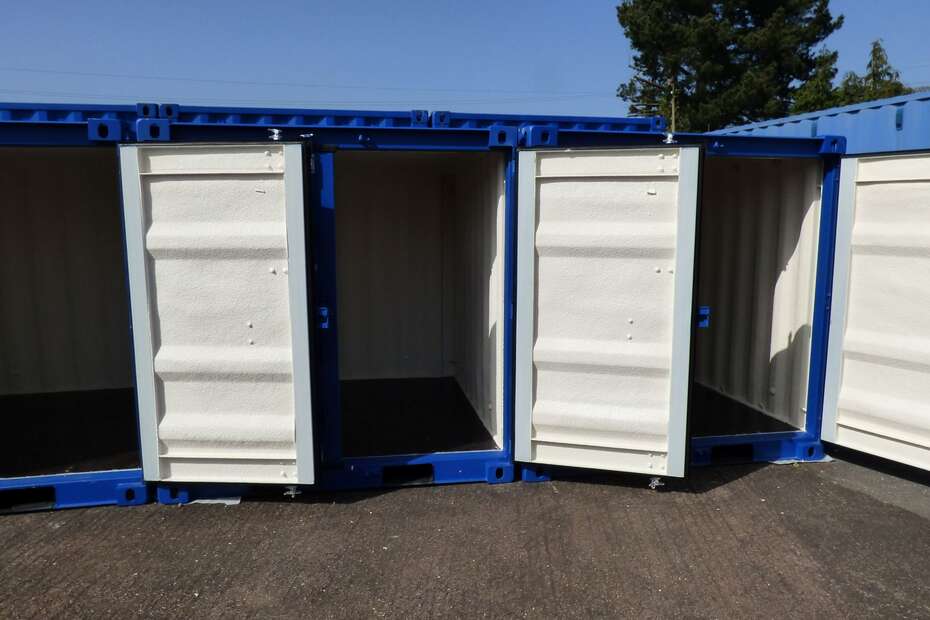Freshly spray foamed 8 x 7 storage units now ready for placement on site.